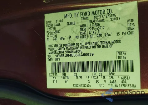 2006 Ford Explorer Eddie Bauer из США, поврежденный, VIN 1FMEU64E36UA50939